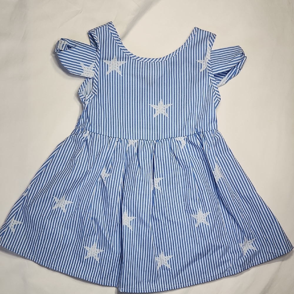 Honeydew Girls Blue White Striped Star Dress w/ Bow Back NWT